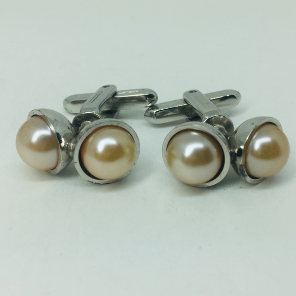 Vintage Hickok USA, Double Faux Pearl Cuff Links - Picture 1 of 8